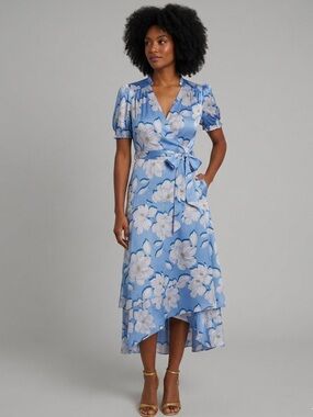 Draper James Blue Floral High-Low Wrap Dress size 6 NWOT